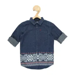 Peter England Kids Blue Printed Full Sleeves Shirt-image-77