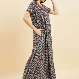 Sweet Dreams Navy Cotton Printed Night Gown-picture-22