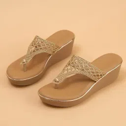 Eridani Women's Alita Gold Thong Wedges-picture-11