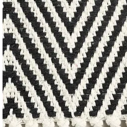 SASHAA WORLD Black & White Printed Cotton Reversible Rug with Tassels image 5