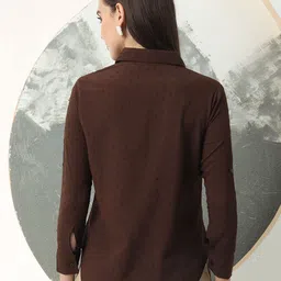 FITHUB Women Shirt Collared Roll-Up Sleeves Shirt Style Top image 2