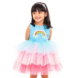 A Little Fable Sleeveless Sequin Rainbow Embellished Layered Dress - Multi Colour-picture-13