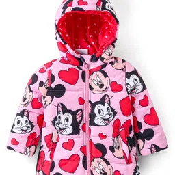 Babyhug Disney Woven Full Sleeves Padded Hooded Jacket with Minnie Mouse & Friends Graphics - Pink-picture-14