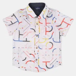 INFINITY Cotton Woven Half Sleeves Abstract Printed Shirt - White-picture-21
