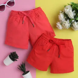 Knitting Doodles Pure Cotton Pack Of 2 Solid Shorts - Red & Pink-picture-26