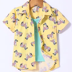 Dapper Dudes Half Sleeves Zebras Printed Shirt With Attached Tee - Pista-picture-26