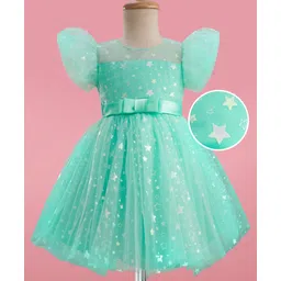 Mark & Mia Woven Frill Sleeves Party Dress With Foil Star Print - Light Green-picture-28
