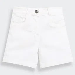 Tiny Girl Cotton Denim Solid Shorts - White-image-67