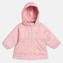 MINI KLUB Cotton Woven Full Sleeves Solid Light Winter Hooded Jacket - Pink-picture-16