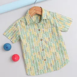 The Magic Wand Cotton Woven Half Sleeves Leaves Printed Shirt - Green-picture-18