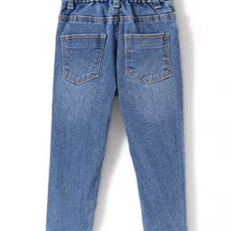 Babyhug Denim Full Length Jeans With Stretch & Butterfly Embroidery - Blue image 2