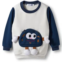 Mark & Mia Full Sleeves Winter Wear Sweatshirt & Joggers Set with Pouch Applique - White & Navy Blue image 2