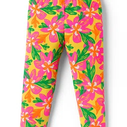 Babyhug Knit Full Length Leggings With Polka Dots & Floral Print Pack of 2 - Dark Pink & Yellow image 2