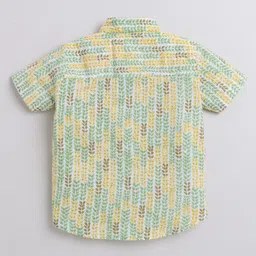 The Magic Wand Cotton Woven Half Sleeves Leaves Printed Shirt - Green image 3