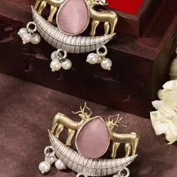 Priyaasi Gold-Plated Crystal Stone Studded & Beaded Contemporary Chandbalis image 4