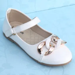 Pine Kids Ballerinas With Velcro Closure & Chain Applique - White image 3