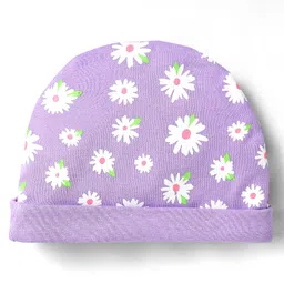 Babyhug 100% Cotton Knit Cap Mittens & Booties Set with Floral Print Purple - Diameter 11.5 cm image 3