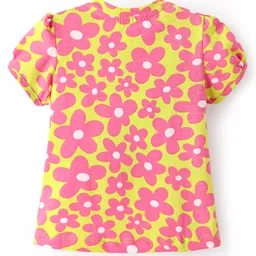 Babyhug Cotton Knit Half Sleeves Capri Nightsuit with Floral Print - Green & Pink image 3