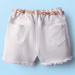 Babyhug Denim Solid Coloured Short With Stretch & Belt - White image 3