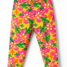 Babyhug Knit Full Length Leggings With Polka Dots & Floral Print Pack of 2 - Dark Pink & Yellow image 3