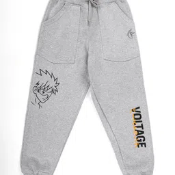 Kiddopanti Fleece Knit Full Sleeves Character Printed Hooded Light Winter Sweatshirt & Track Pants Set - Grey Melange image 4