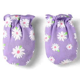 Babyhug 100% Cotton Knit Cap Mittens & Booties Set with Floral Print Purple - Diameter 11.5 cm image 4