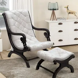 DZYN Furnitures Brown & Grey Upholstered Aaram Chair With FootRest-image-70