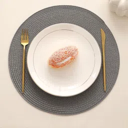 HOKIPO 6-Pcs Grey Textured Round Table Placemats image 2