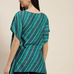 Qurvii Green & Blue Striped Kaftan Top image 3