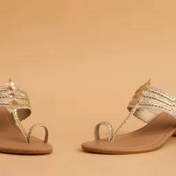 Eridani Women's Naira Gold Kolhapuri Sandals image 4