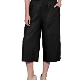 PATRORNA Black Cotton Blend Regular Fit Mid Rise Capris-picture-11