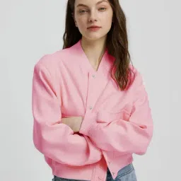 Kotty Pink Fleece Solid Fleece Jacket-image-30