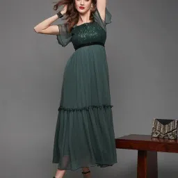 Miss Chase Green Chiffon Embellished Midi Dress image 4