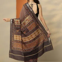 Libas Taupe Printed Saree With Unstitched Blouse image 2