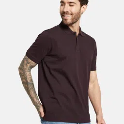 Octave Dark Wine Cotton Regular Fit Polo T-Shirt image 4