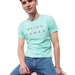 Being Human Light Blue Cotton Regular Fit Logo Printed T-Shirt image 4
