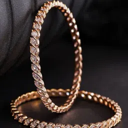 Priyaasi Rose Gold-Plated Marquise Cut American Diamond Studded Bangles - Set of 2-picture-35