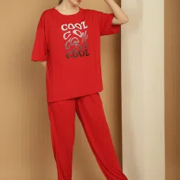 Vimal Jonney Red Cotton Printed T-Shirt & Track Pants Set image 4