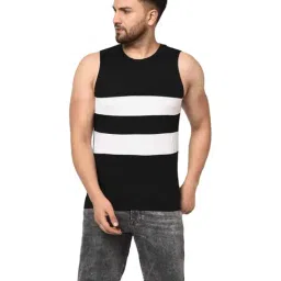 Rigo Black & White Cotton Regular Fit Colour Block Vest-image-24