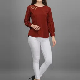 Prettify Maroon Embroidered Top image 4