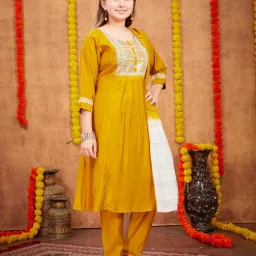 Aarika Kids Mustard Embellished Kurta with Pants image 4