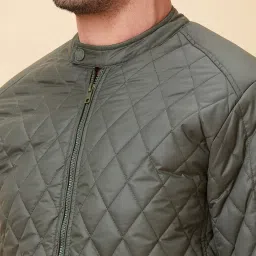 Being Human Dark Green Oversized Self Pattern Biker Jackets image 4