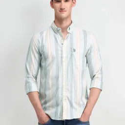 U.S. Polo Assn. Denim Co. Blue Cotton Slim Fit Striped Shirt image 4