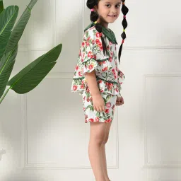 Bella Moda Girls Green Cotton Half Sleeves All Over Printed Mini Length Co-ord Sets image 4