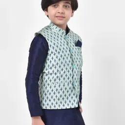 Deyann Kids Blue Printed Nehru Jacket image 4