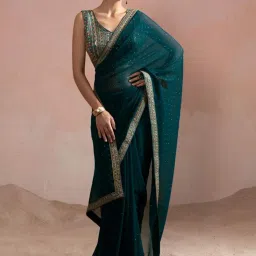 Soch Blue Embellished Saree With Unstitched Blouse image 4