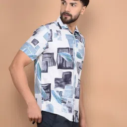 Crimsoune Club Blue Viscose Slim Fit Graphic Shirt image 4