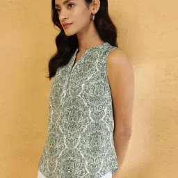 Fabindia White Printed Sleeveless Top image 4