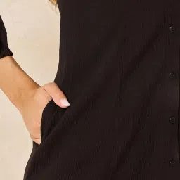 Styli Black Self Pattern A-Line Dress image 4