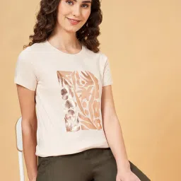 Honey by Pantaloons Beige Cotton Printed T-Shirt image 4